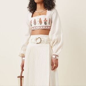 Agua Bendita Floral Embroidered White Blouse - Size Small